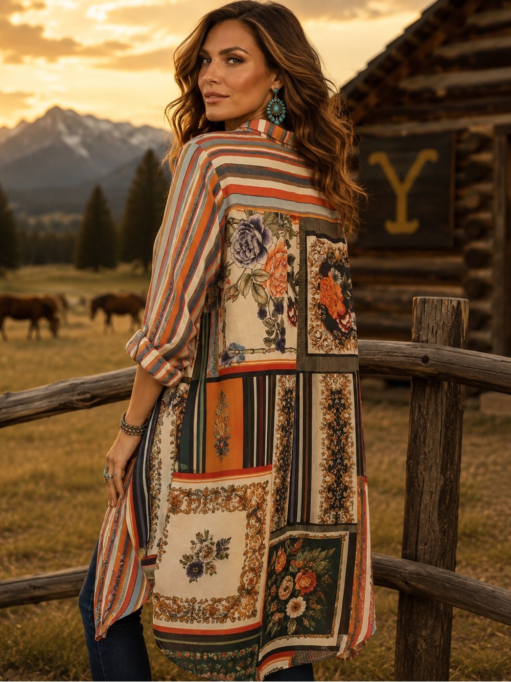 Savanna Jane Linen Blend Embroidered Floral Duster Shirt Dress Western Boho S